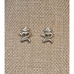 Vintage Sterling Silver Tibetan OM Budist Stud Earrings Handmade